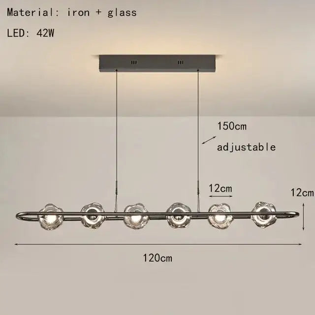 Modern minimalist black iron pendant light with six clear glass globe bulbs glass led chandelier for bedroom use