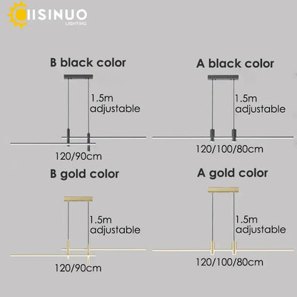 Modern minimalist black and gold decorbites adjustable led pendant light with sleek linear design and 1.5m cords for dining room