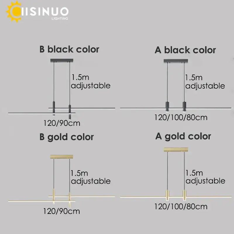 Modern minimalist black and gold decorbites adjustable led pendant light with sleek linear design and 1.5m cords for dining room