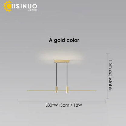 A sleek gold-colored decorbites adjustable led pendant light with minimalist linear design for modern dining room decor
