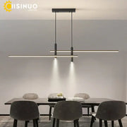 Modern minimalist black and gold adjustable led pendant light with two horizontal led bars for dining room decorbites decor