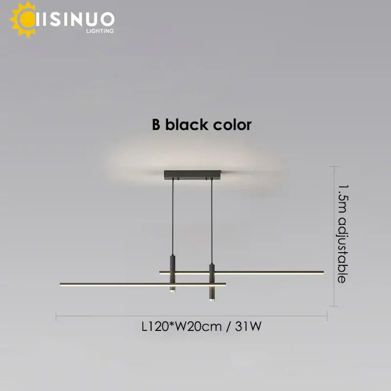 Modern minimalist black and gold pendant light with sleek linear design and decorbites adjustable led pendant height for dining room decor