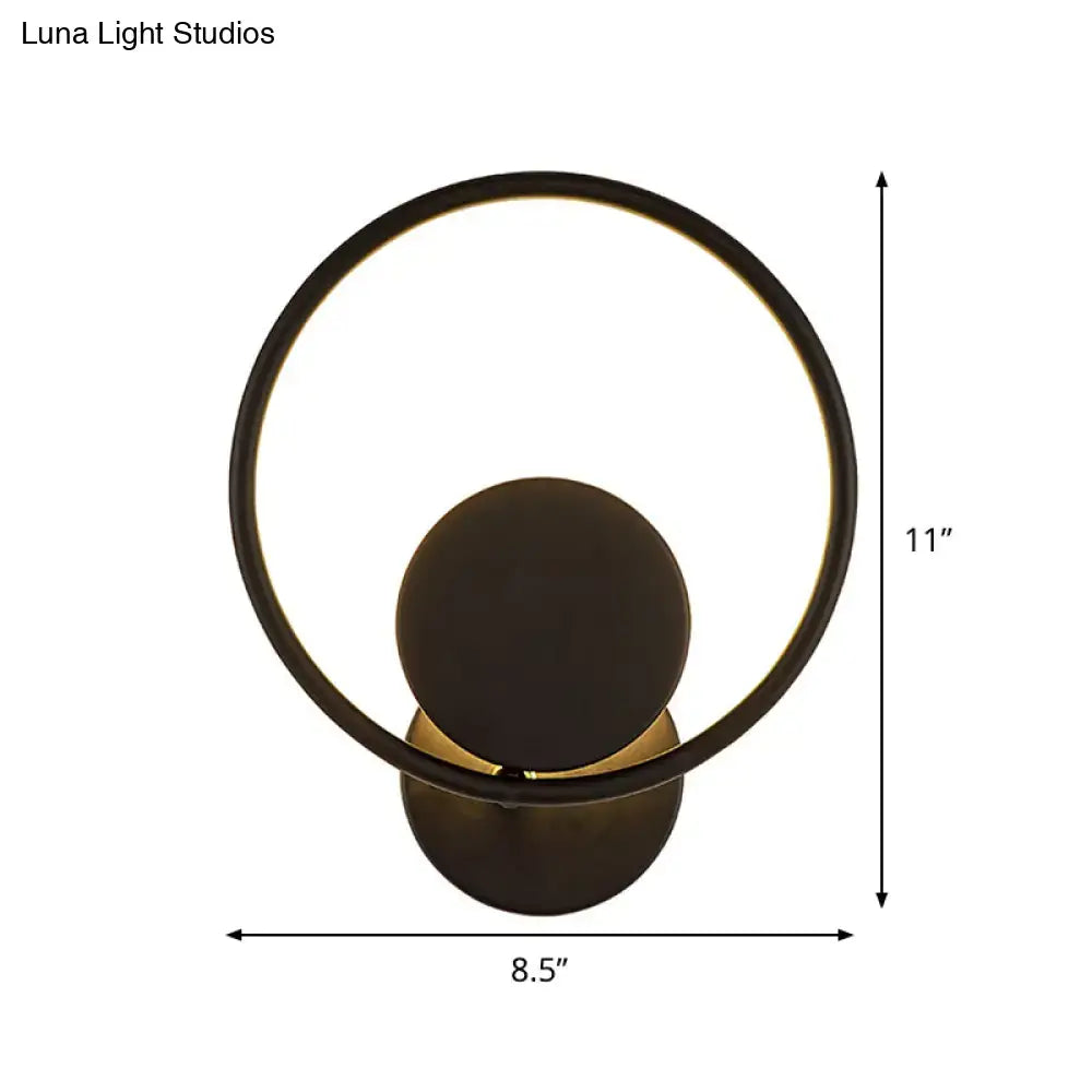 Modern minimalist black halo ring metallic sconce with glowing ring and matte spherical center for bedroom 220v-240v