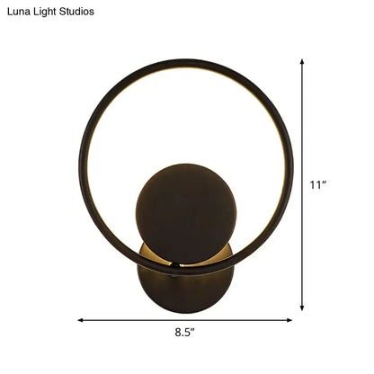 Modern minimalist black halo ring metallic sconce with glowing ring and matte spherical center for bedroom 220v-240v