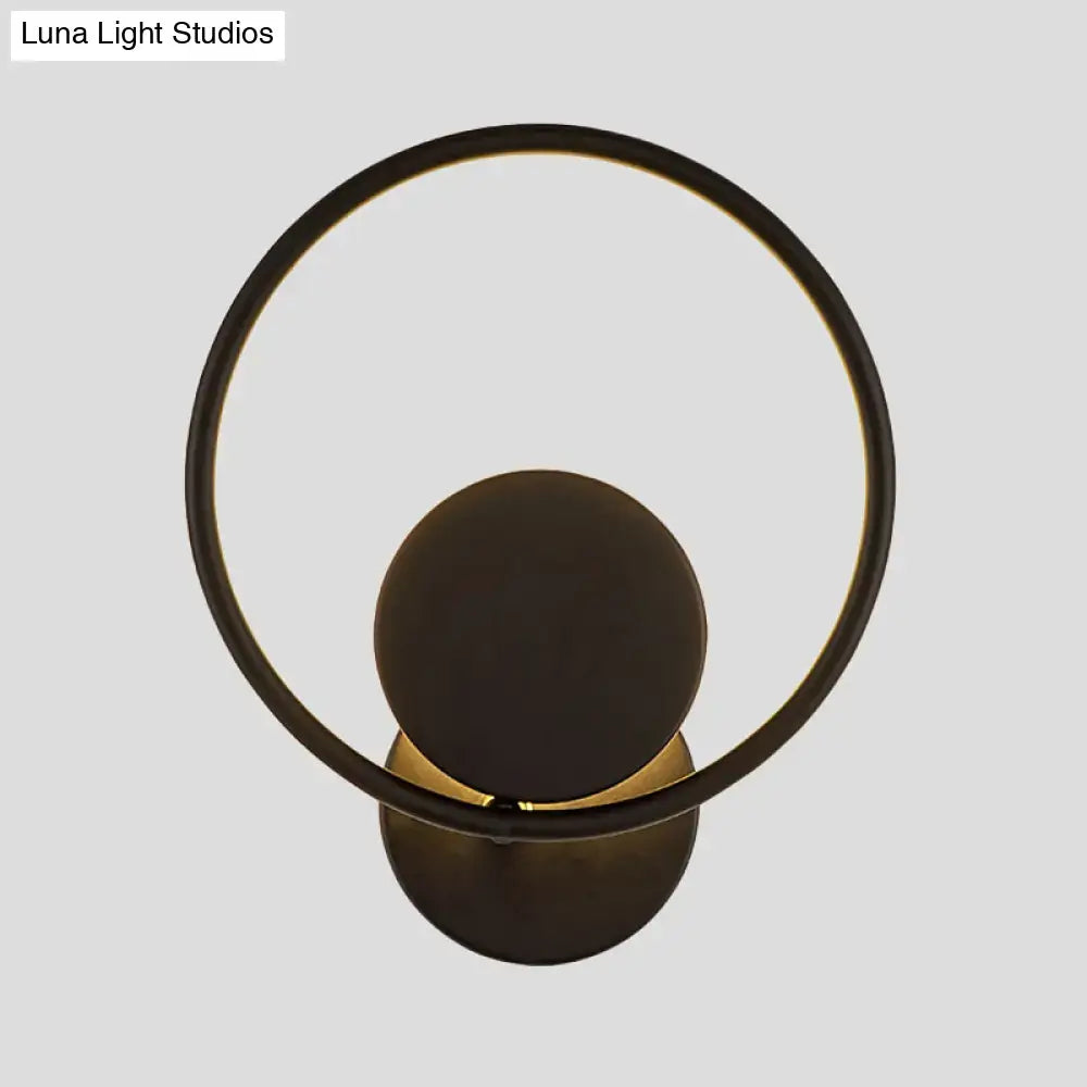 Modern minimalist black halo ring metallic sconce with matte spherical element 220v-240v 110v-120v bedroom wall lamp