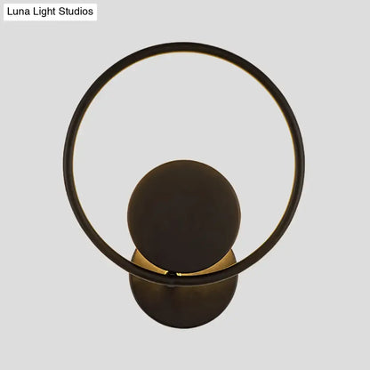 Modern minimalist black halo ring metallic sconce with matte spherical element 220v-240v 110v-120v bedroom wall lamp
