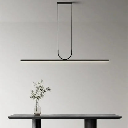 Modern minimalist black led ceiling chandelier with sleek linear design and subtle glowing illumination for kitchen island decorbites black led