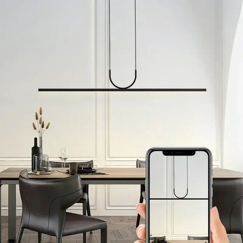 Modern minimalist black led ceiling chandelier with sleek thin metal frame ideal for kitchen island decorbites black led light