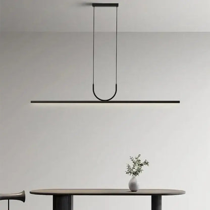 Minimalist black led ceiling chandelier with sleek design and glowing horizontal bar for kitchen island decorbites black led