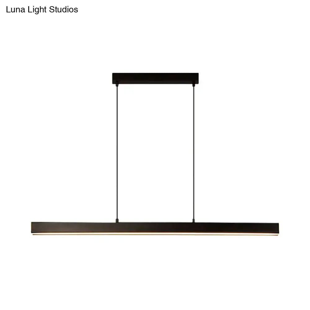 Modern minimalist black led ceiling light bar pendant with sleek rectangular design and thin cables for kitchen island