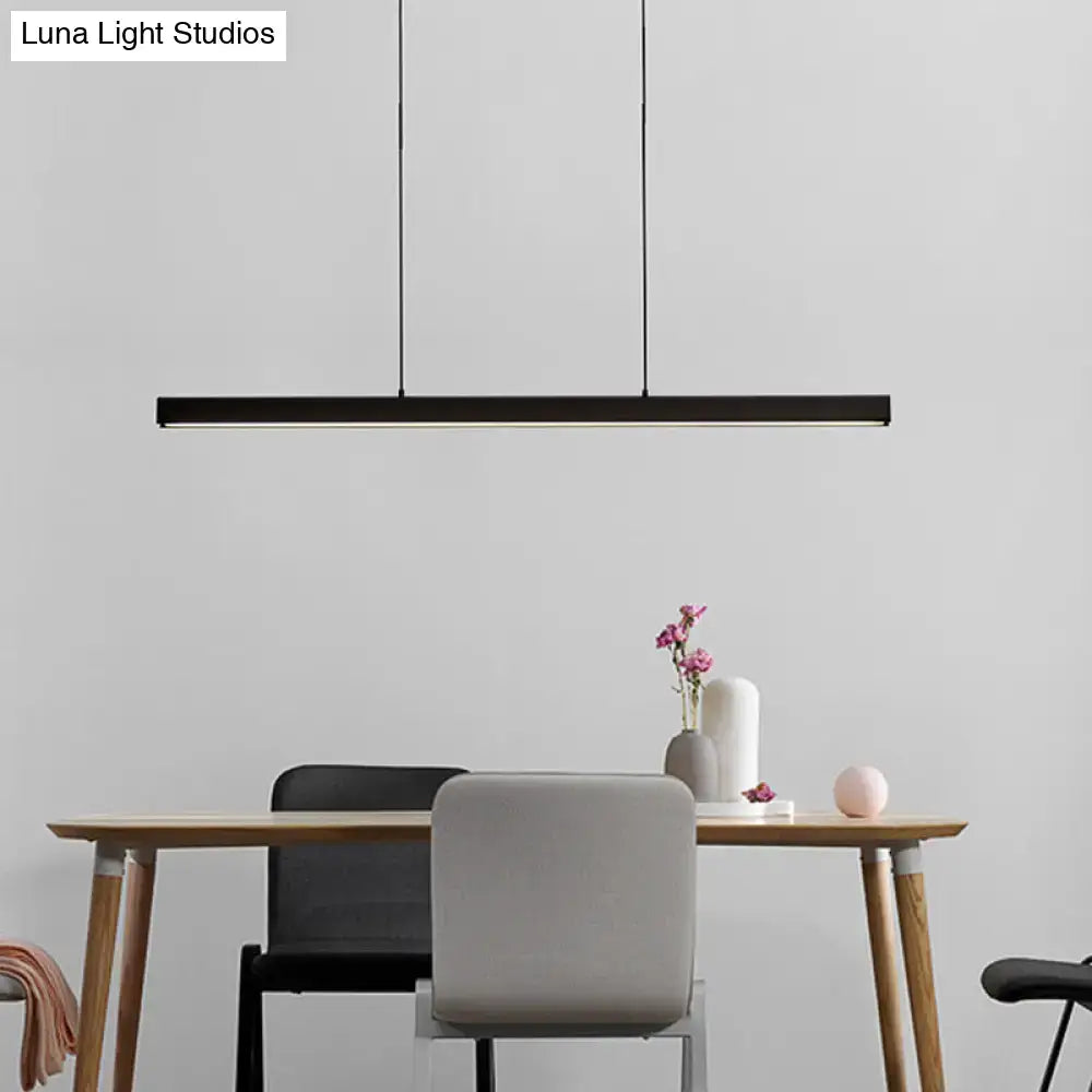 Black minimalist led ceiling light bar with sleek rectangular design and thin cords for kitchen island lighting