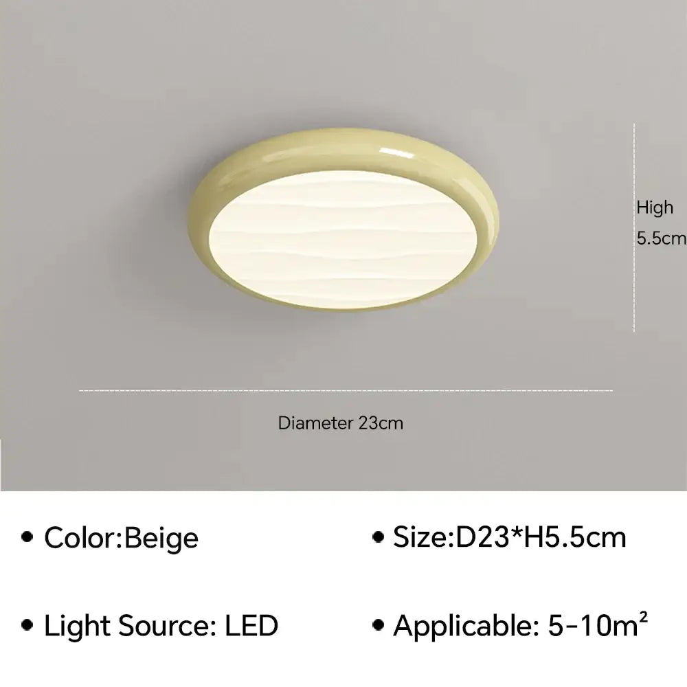 Modern minimalist black decorbites led ceiling light with beige circular wave-patterned diffuser for bedroom use