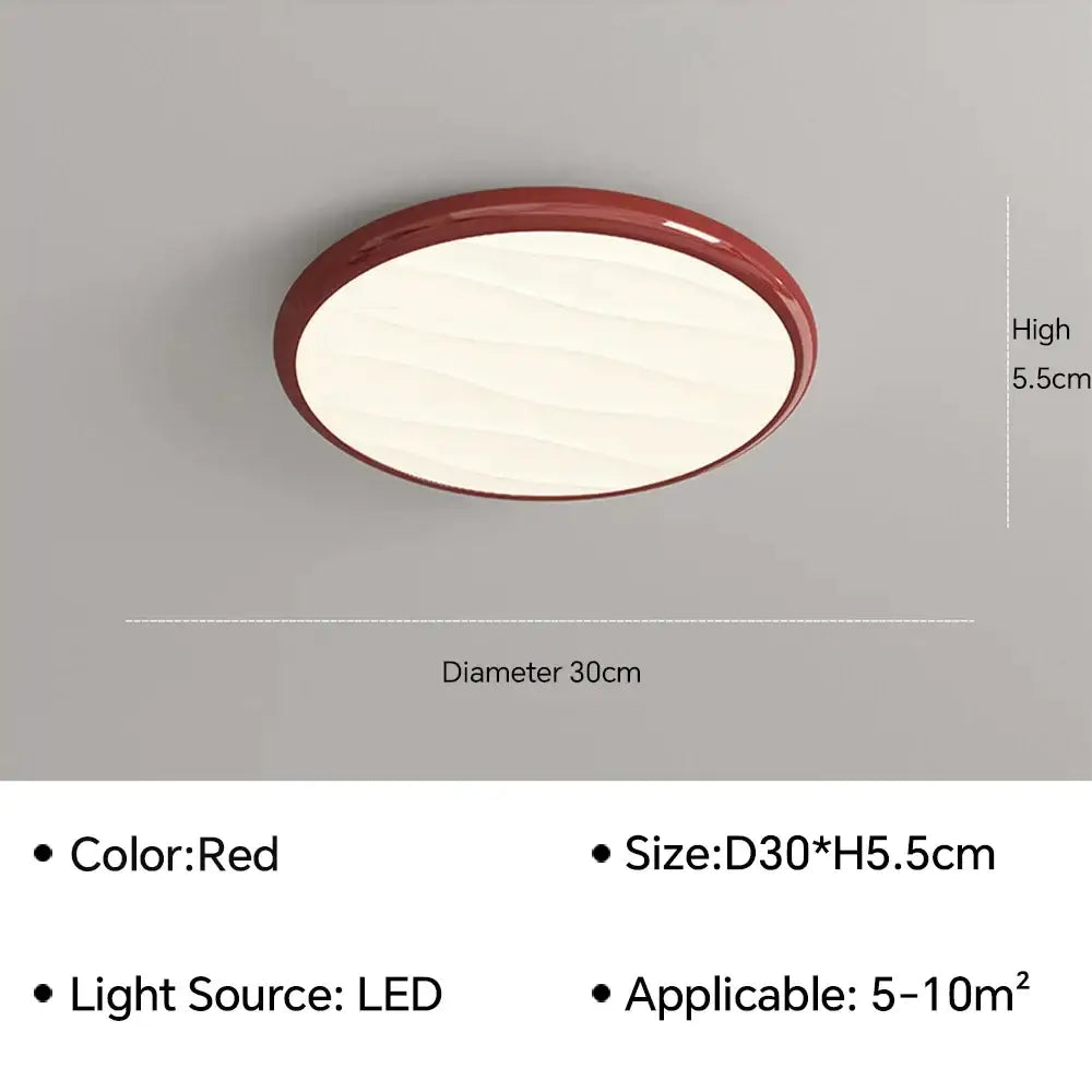 Modern minimalist red led ceiling light with glossy frame and diffused white surface for bedroom decorbites led ceiling