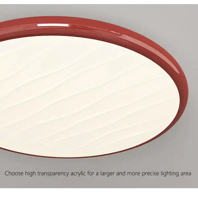 Modern minimalist red-framed oval led ceiling light with off-white wavy diffuser for bedroom decorbites led ceiling