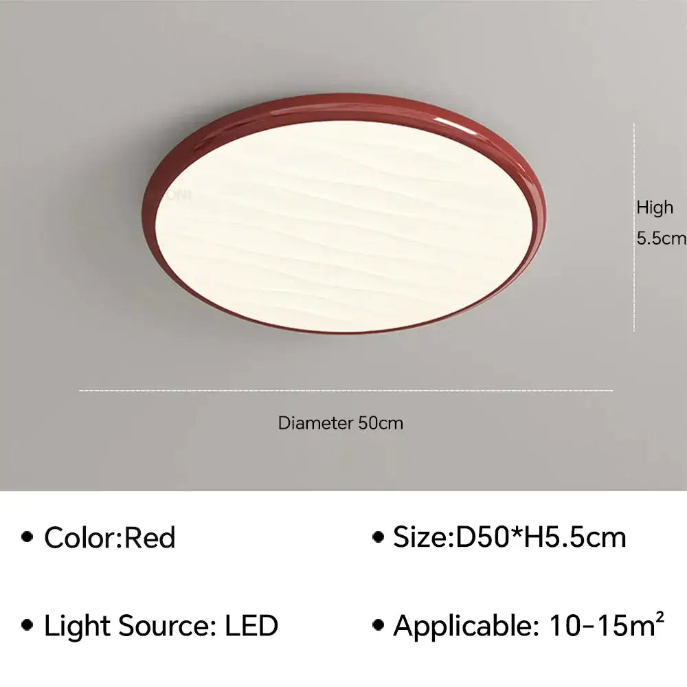 Modern minimalist black led ceiling light with red circular frame and diffused white illumination for bedroom decorbites led ceiling