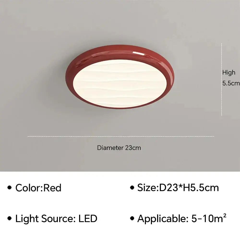 Modern minimalist black decorbites led ceiling light with red circular frame and diffused white illumination for bedroom