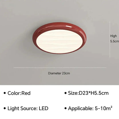Modern minimalist black decorbites led ceiling light with red circular frame and diffused white illumination for bedroom
