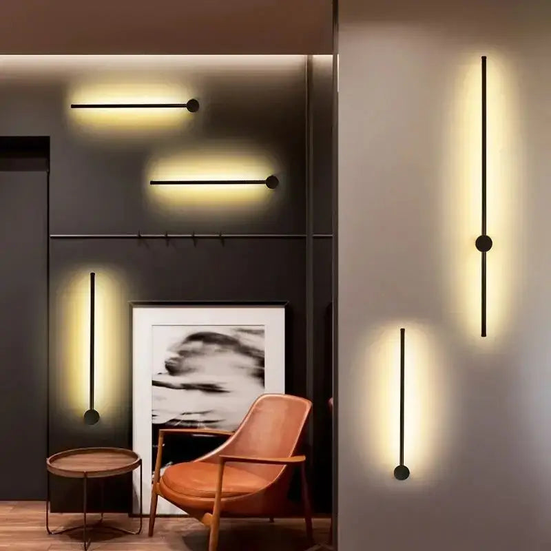 Modern minimalist black led strip wall lamp with warm yellow light and sleek linear design for staircase lighting decorbites led strip wall lamp