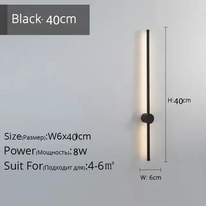 Black 40cm modern minimalist wall lamp with sleek vertical decorbites led strip for staircase lighting