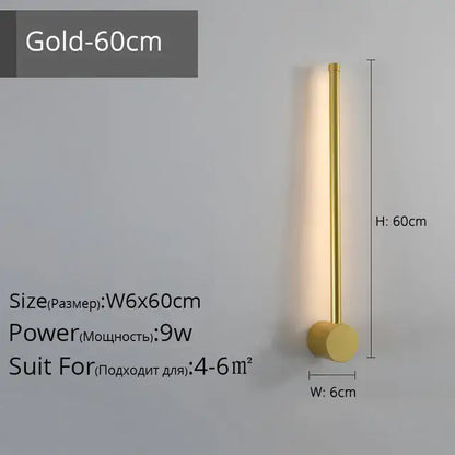 Gold-colored 60cm tall modern wall lamp with sleek cylindrical design and circular base decorbites led strip wall lighting