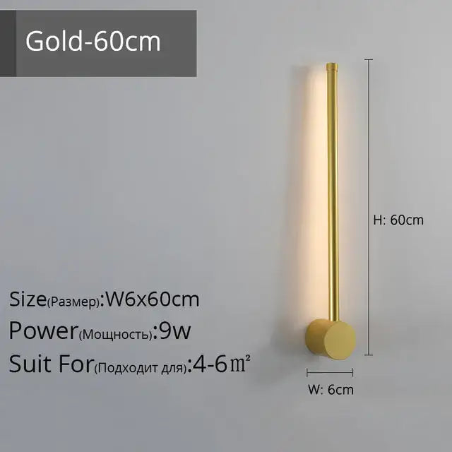 Gold-colored 60cm tall modern wall lamp with sleek cylindrical design and circular base decorbites led strip wall lighting