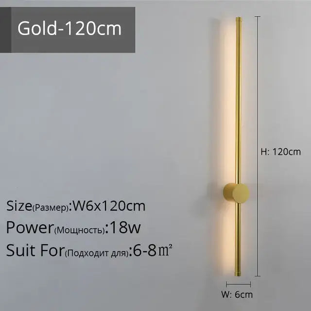 Gold-colored 120cm tall wall lamp with sleek cylindrical design and circular base for decorbites led strip wall lighting
