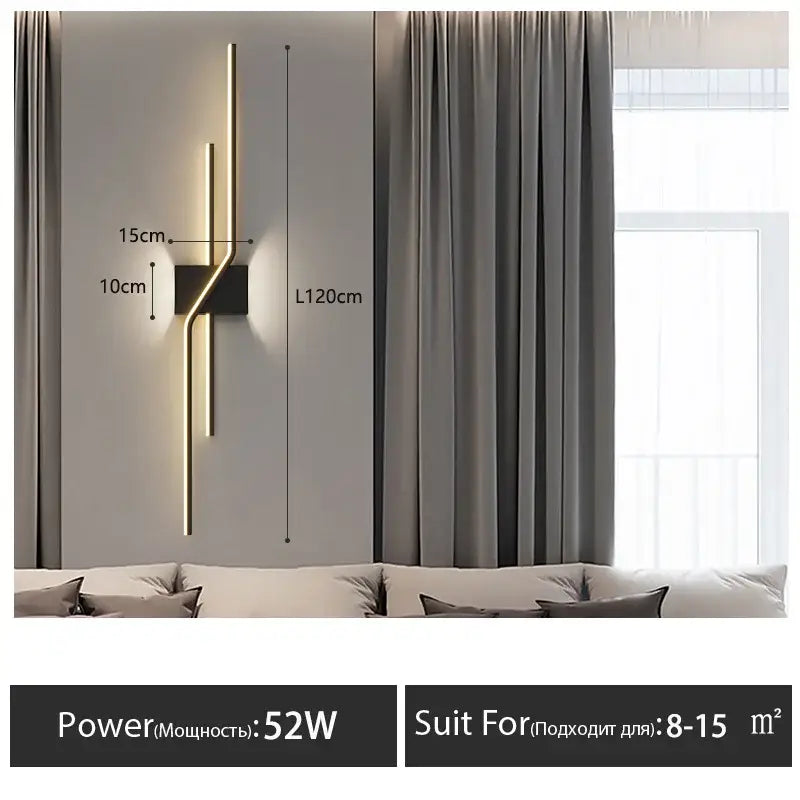 Modern minimalist gold-toned led wall lamp strip with sleek angular design and black base for living room wall lamp