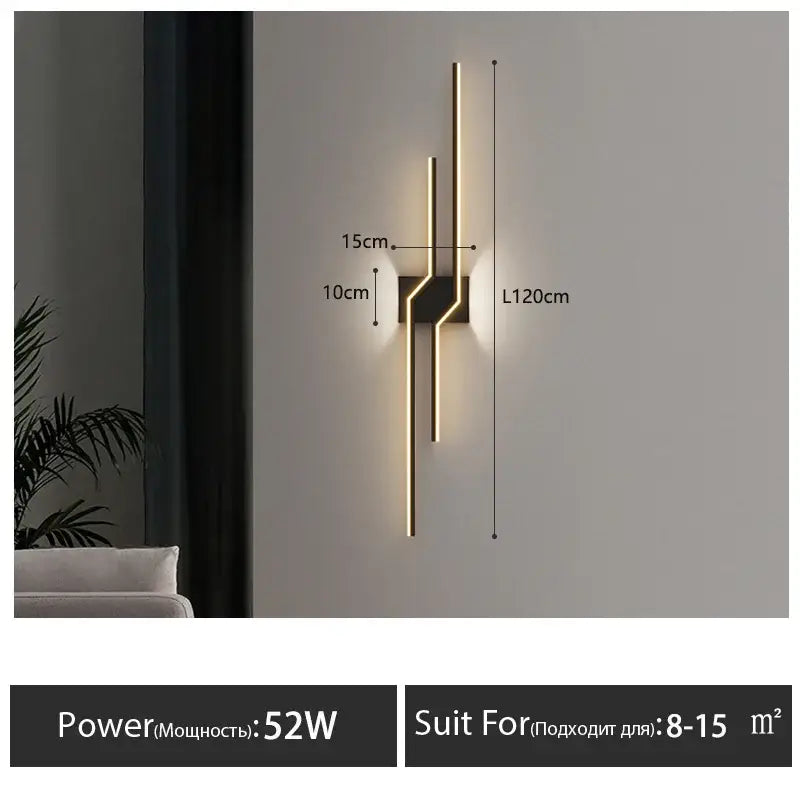 Modern gold-toned minimalist wall lamp strip with sleek angular design and integrated led lighting for living room use