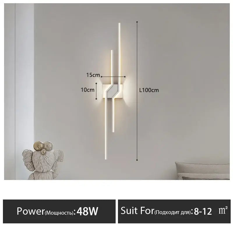 Modern minimalist black led wall lamp strip with white acrylic and metal featuring two vertical led light bars for living room