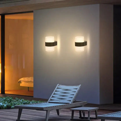 Modern minimalist black led wall light with frosted glass shades and matte metal bases for garden use