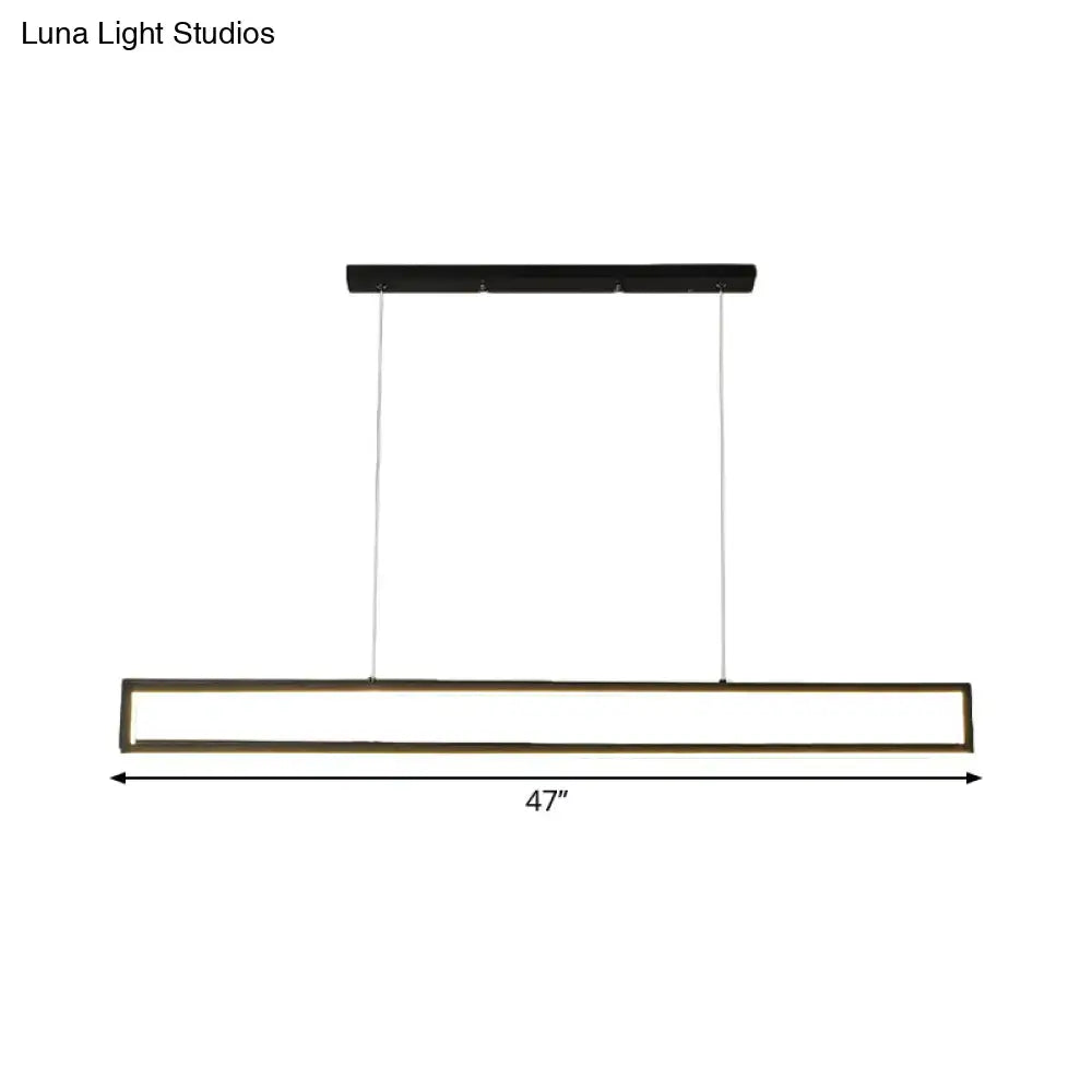 Modern black rectangle frame iron pendant light with sleek minimalist design 47 inch length for island dining room