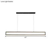 Modern black rectangle frame iron pendant light with sleek minimalist design 47 inch length for island dining room