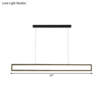 Modern black rectangle frame iron pendant light with sleek minimalist design 47 inch length for island dining room