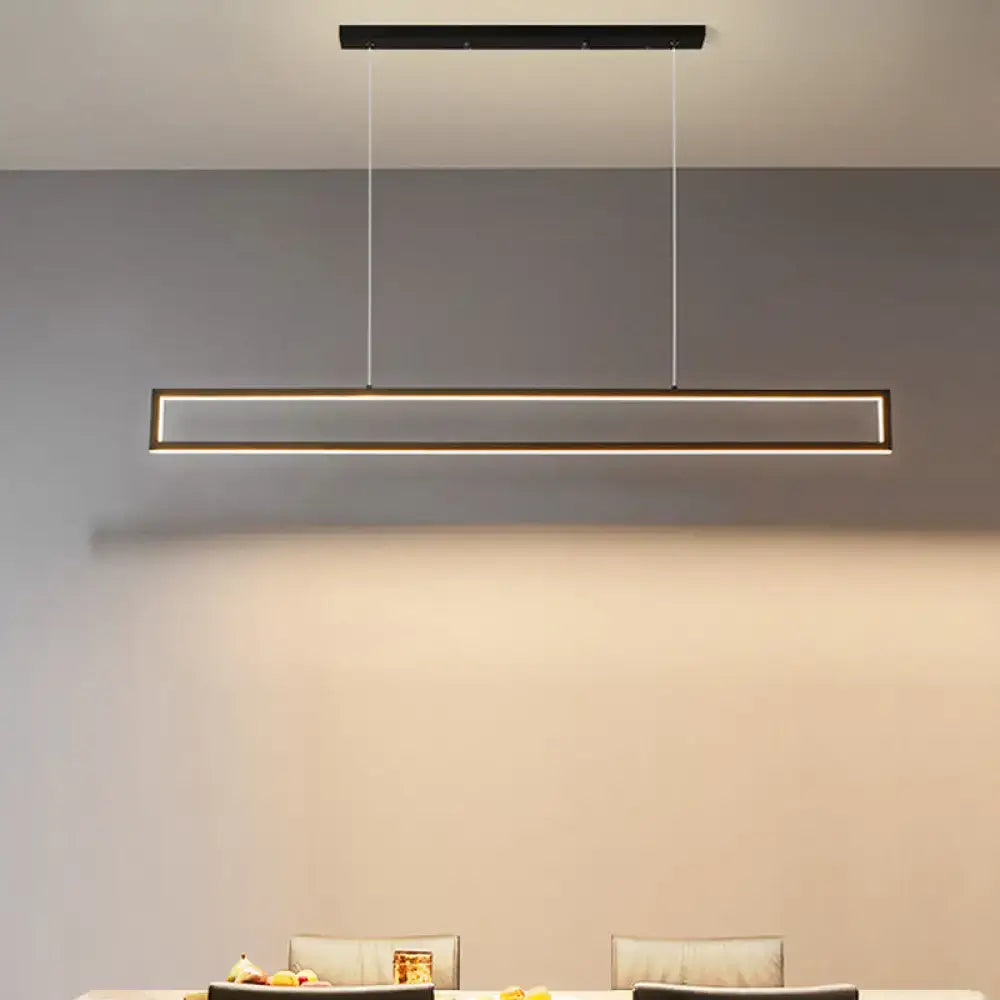 Modern minimalist black rectangle frame iron island light with sleek black frame and warm white illumination for dining room