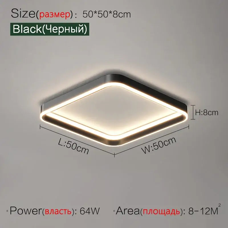 Modern minimalist black rectangular led ceiling light with metallic frame and glowing edges for bedroom lamp ceiling use