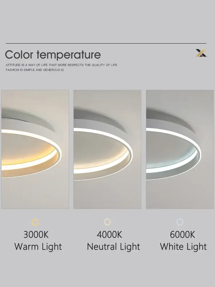 Modern minimalist black ring LED ceiling lights with adjustable warm, neutral, and cool white for bedroom lamp ceiling