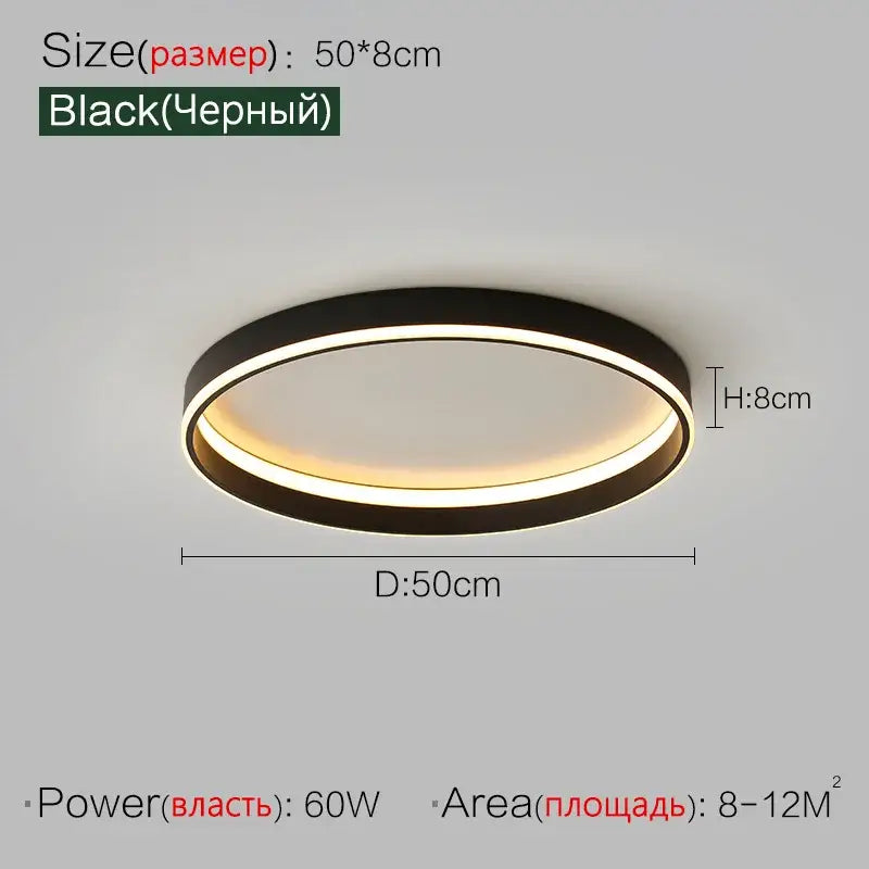 Modern minimalist black ring led ceiling lights with sleek design and warm glow ideal for bedroom lamp ceiling use