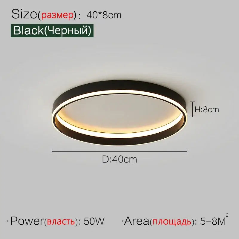 Black circular led ceiling light with illuminated ring edge modern minimalist bedroom lamp ceiling lights design
