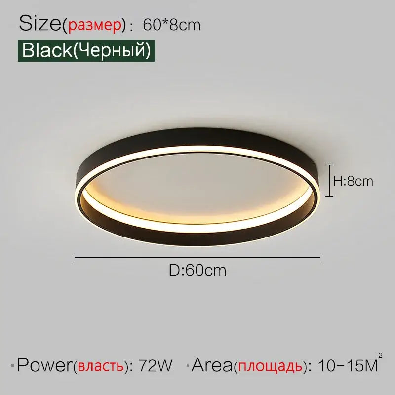 Modern minimalist black ring led ceiling light with sleek design and warm glow for bedroom lamp ceiling use