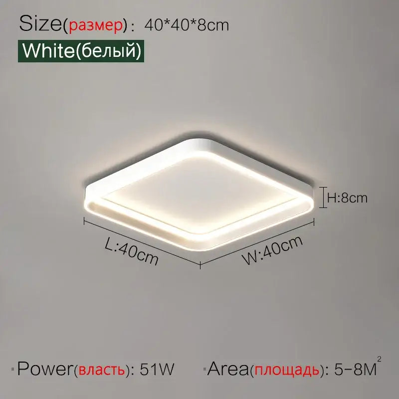 White square led ceiling light with frosted glass panel and modern minimalist design for bedroom lamp ceiling use