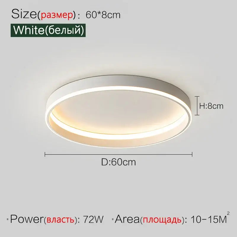 Modern minimalist white circular ceiling light with illuminated ring for bedroom lamp ceiling lighting design