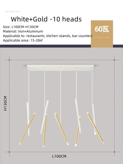White and gold modern pendant light fixture with ten angled arms for decorbites black round tube led chandelier