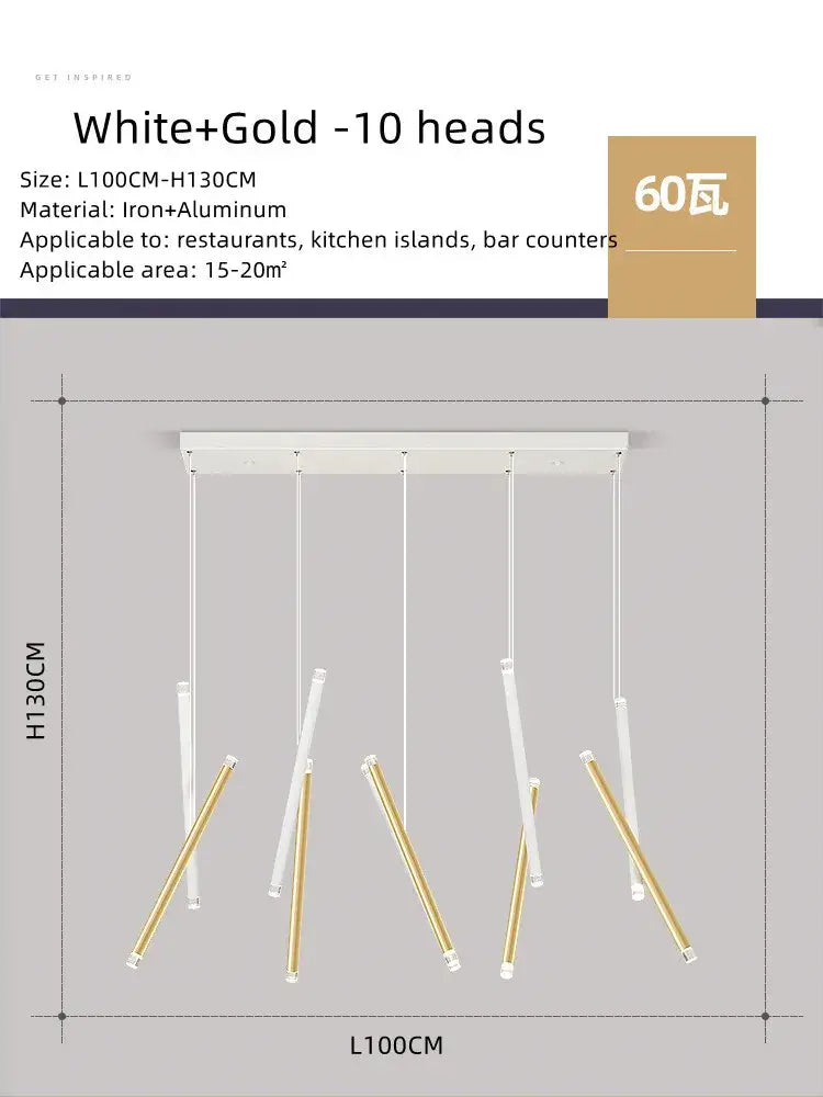 White and gold modern pendant light fixture with ten angled arms for decorbites black round tube led chandelier