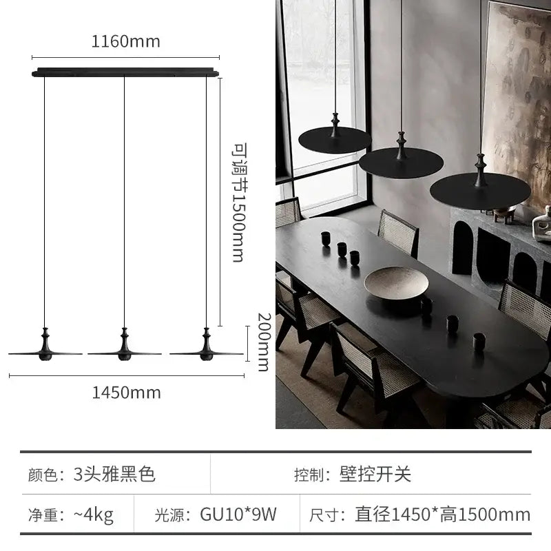 Black solid wood three-head pendant lights with modern minimalist design and adjustable height for dining room decorbites black solid