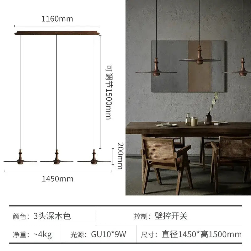 Modern minimalist black solid wood pendant lights with three adjustable dark wood heads and gu10 bulbs for dining room decorbites black solid