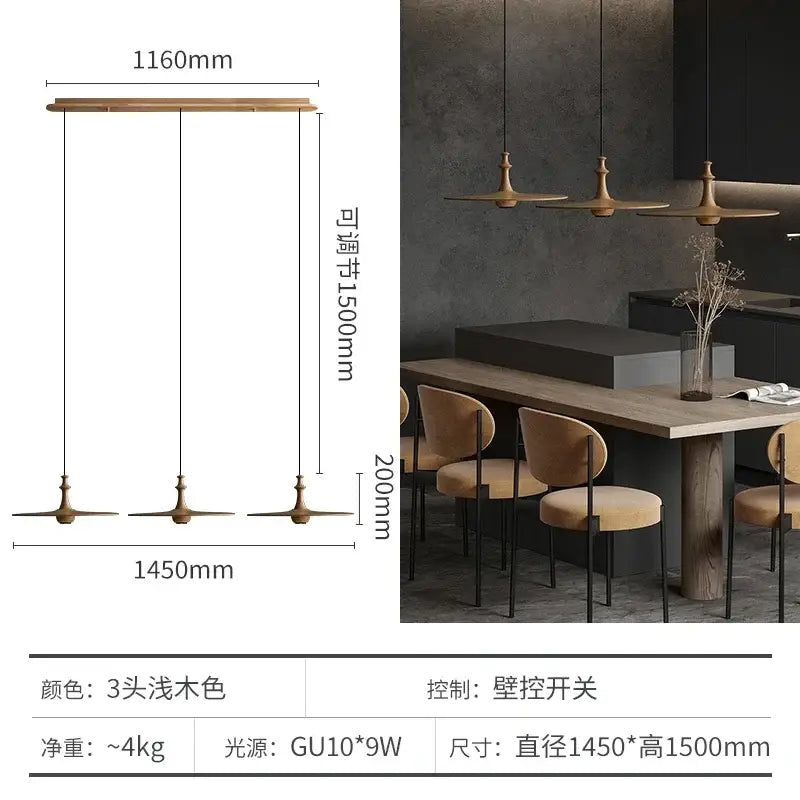 A modern three-head pendant light with natural light wood finish and minimalist design for decorbites black solid wood pendant lights