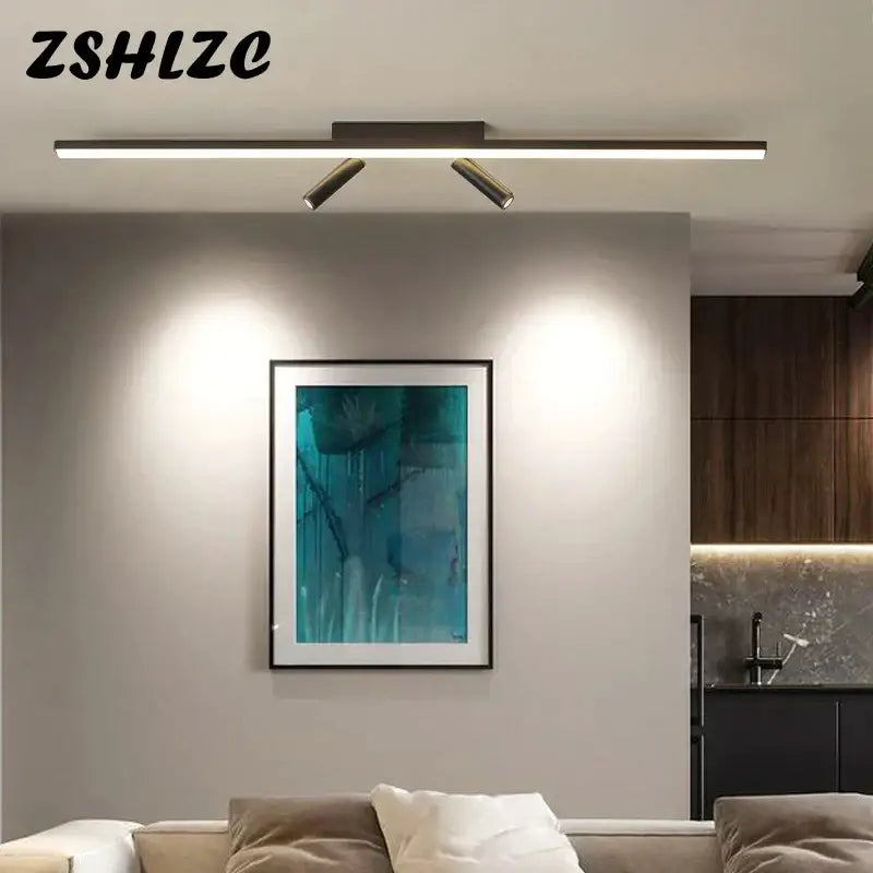 Modern minimalist decorbites black star ceiling light with brushed metal linear design and two adjustable spotlights