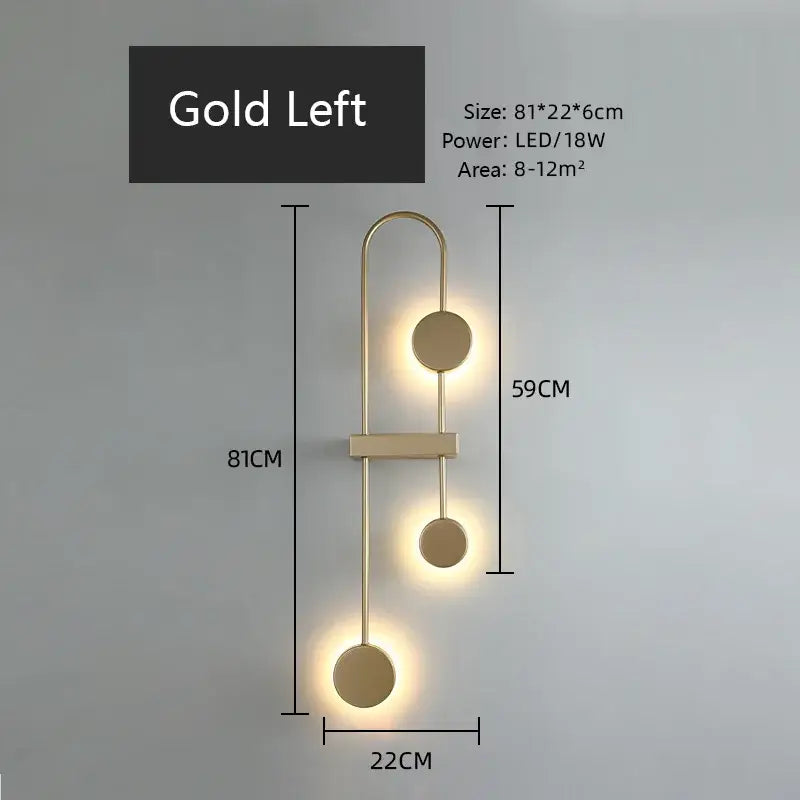 Gold-toned modern minimalist black triple circle led wall light with three circular leds arranged in a vertical arc for bedroom decorbites led wall decor
