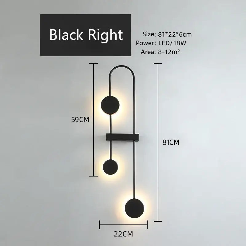 Modern minimalist black triple circle led wall light with three spherical leds vertical for bedroom decorbites led wall use