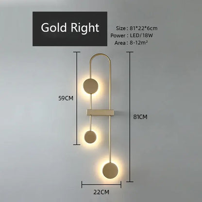 Gold right wall sconce with three circular led lights in a sleek modern design for decorbites led wall light use